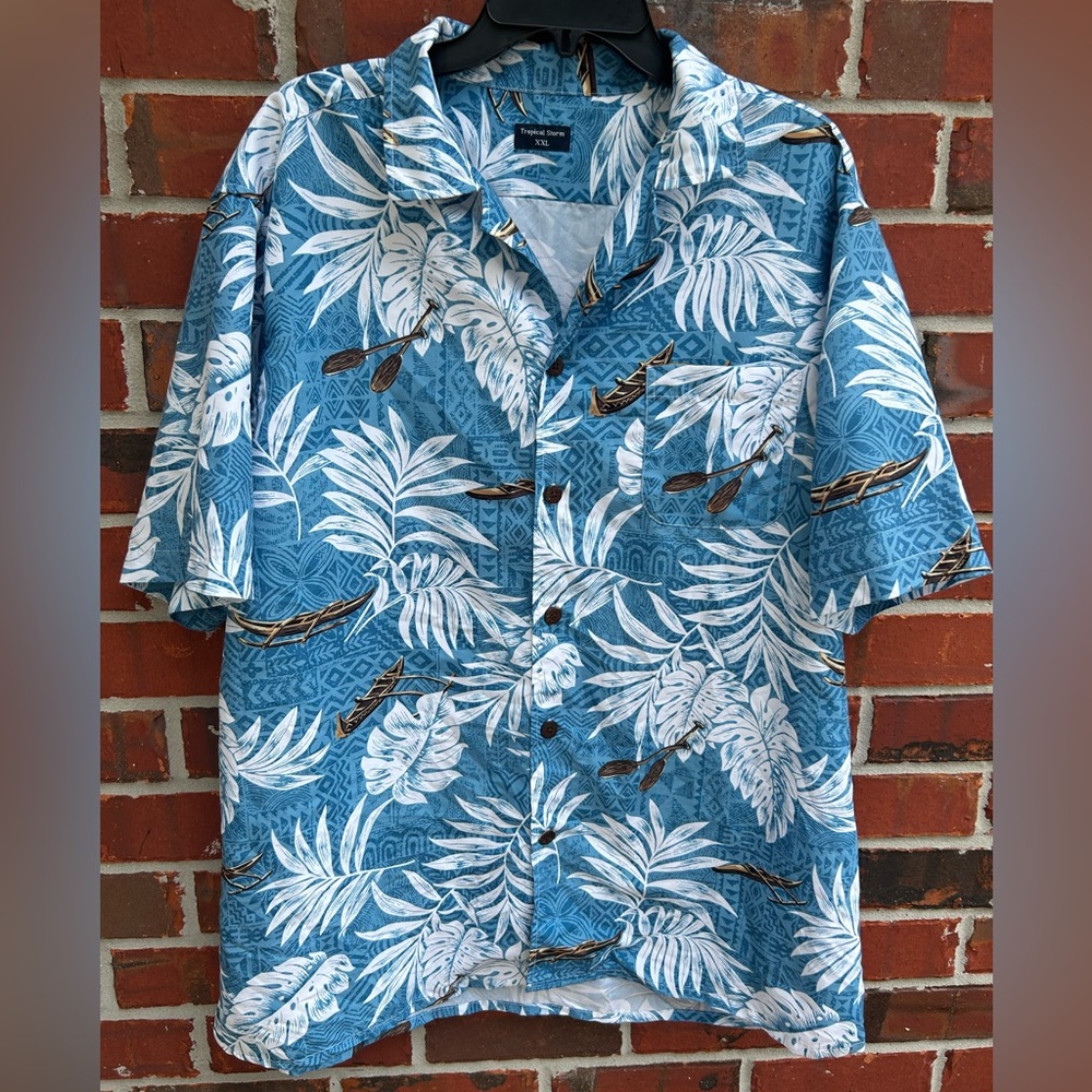 Tropical Storm Men’s Short Sleeve Button Down XXL Hawaiian Shirt Canoe& Floral